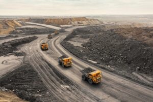 construction trucks on the road